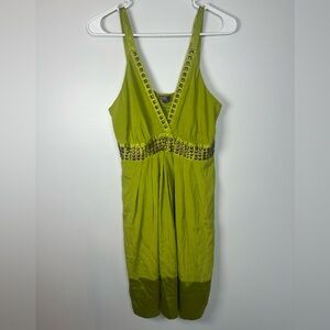 Hale Bob Vibrant Green Silk Dress with Stud Accents Size Large